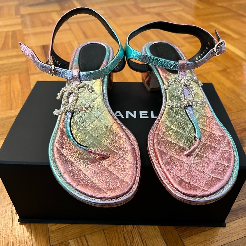 Chanel iridescent leather sandals